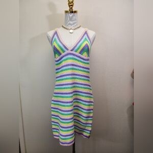 Steve Madden Striped Knit Multicolor Mini Dress, Size Large